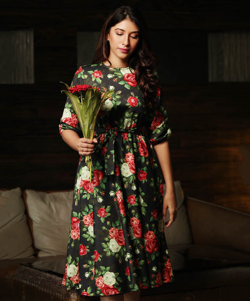 Floral Printed Knee Length Dress